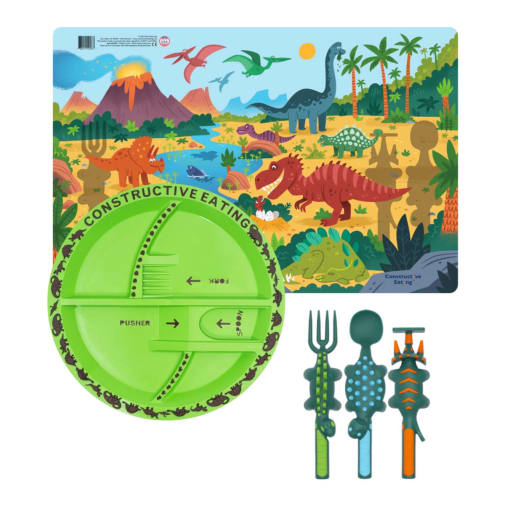 Dino Utensil Set, Plate, and Placemat (Constructive Eating)