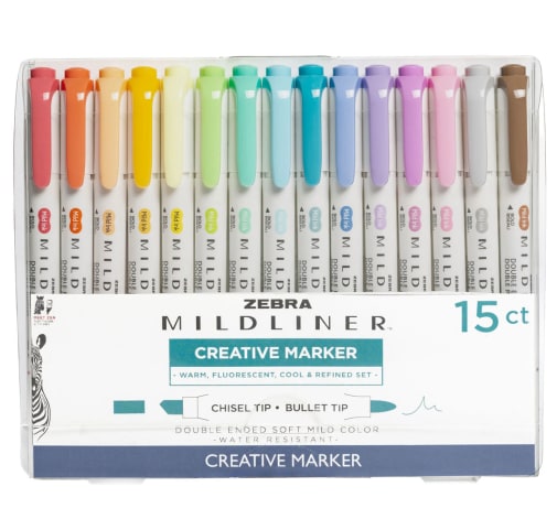 Zebra Pen Mildliner Double Ended Highlighter Set (15 assorted colors)