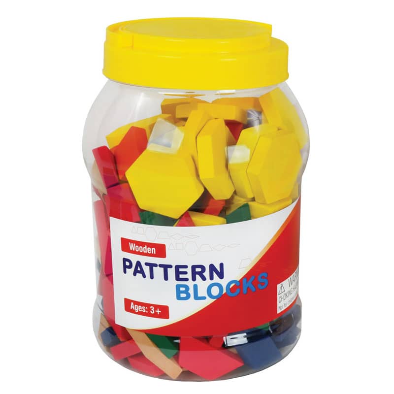 Set of 250 Wooden Pattern Blocks (1 cm thick) in jar