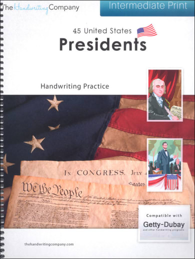 45 United States Presidents Character Writing Worksheets Italic Style Intermediate Print