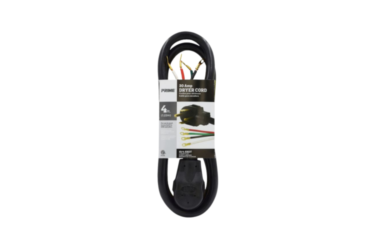 4Ft 10/4 Dryer Cord, 30Amp, 4-Prong, 4-Wire SRDT, Black