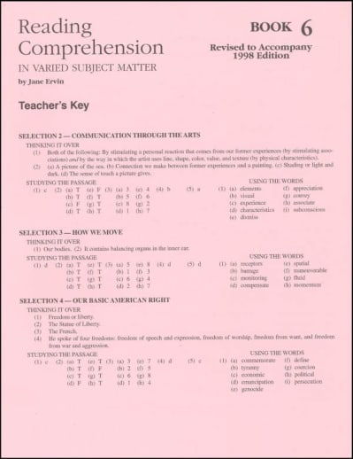 Reading Comprehension Book 6 Teacher Key