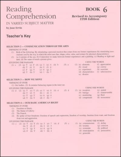 Reading Comprehension Book 6 Teacher Key