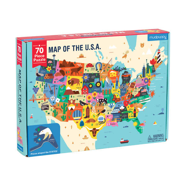 Mudpuppy Map of the U.S.A Shaped Puzzle Pieces (70 Piece Set)