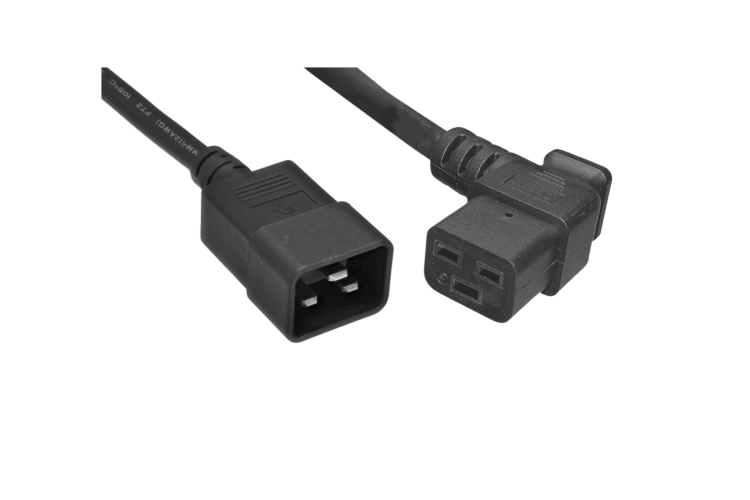 AC Power Cord, C19 Left Angle to C20, 12AWG, 3ft, Black