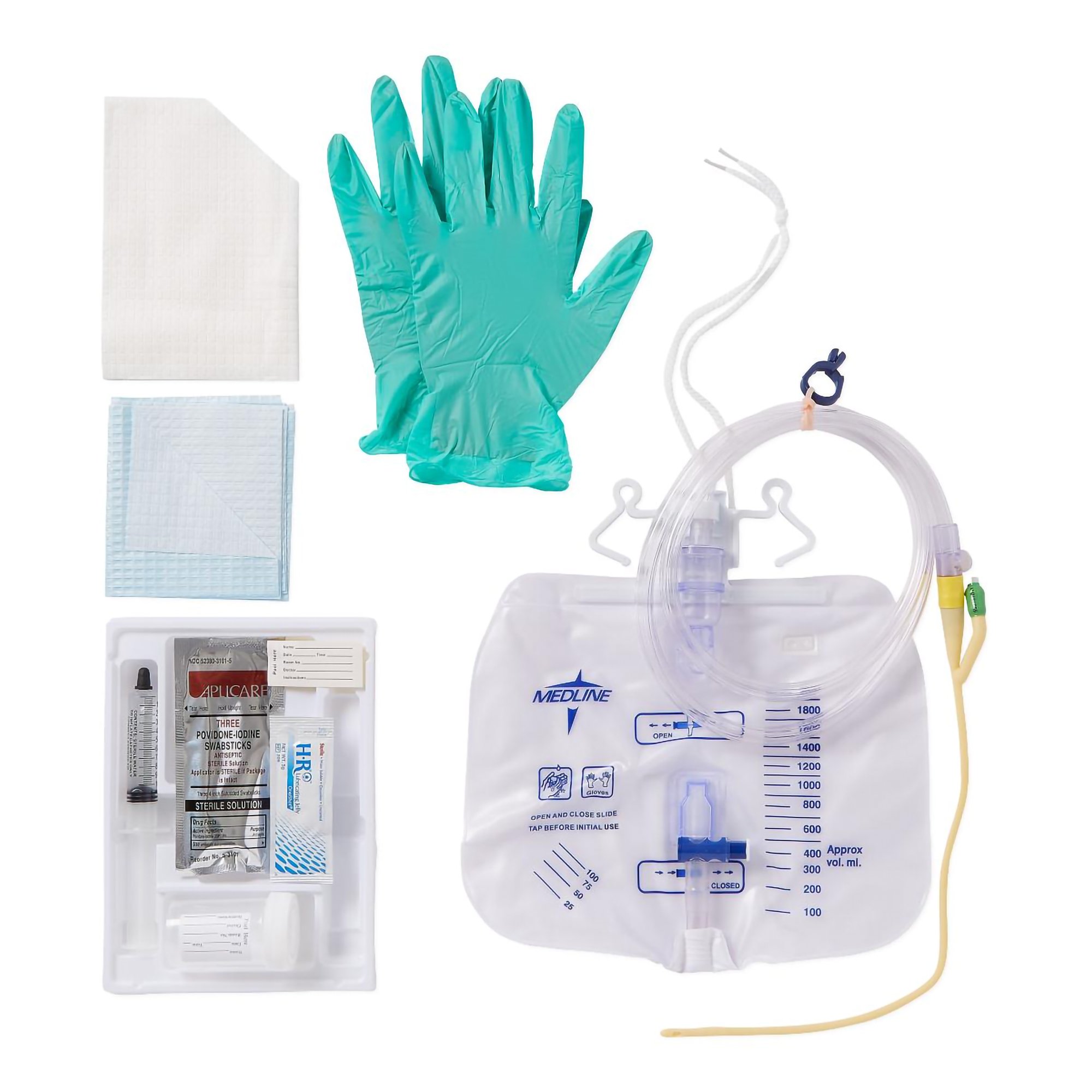 Indwelling Catheter Tray Medline Closed System / Foley 14 Fr. 10 cc Balloon Silicone Elastomer Coated Latex MK 1135662