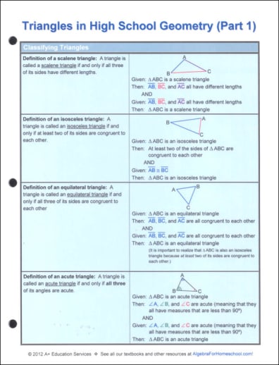 Triangles in High School Geometry Part 1 Quick Reference Guide