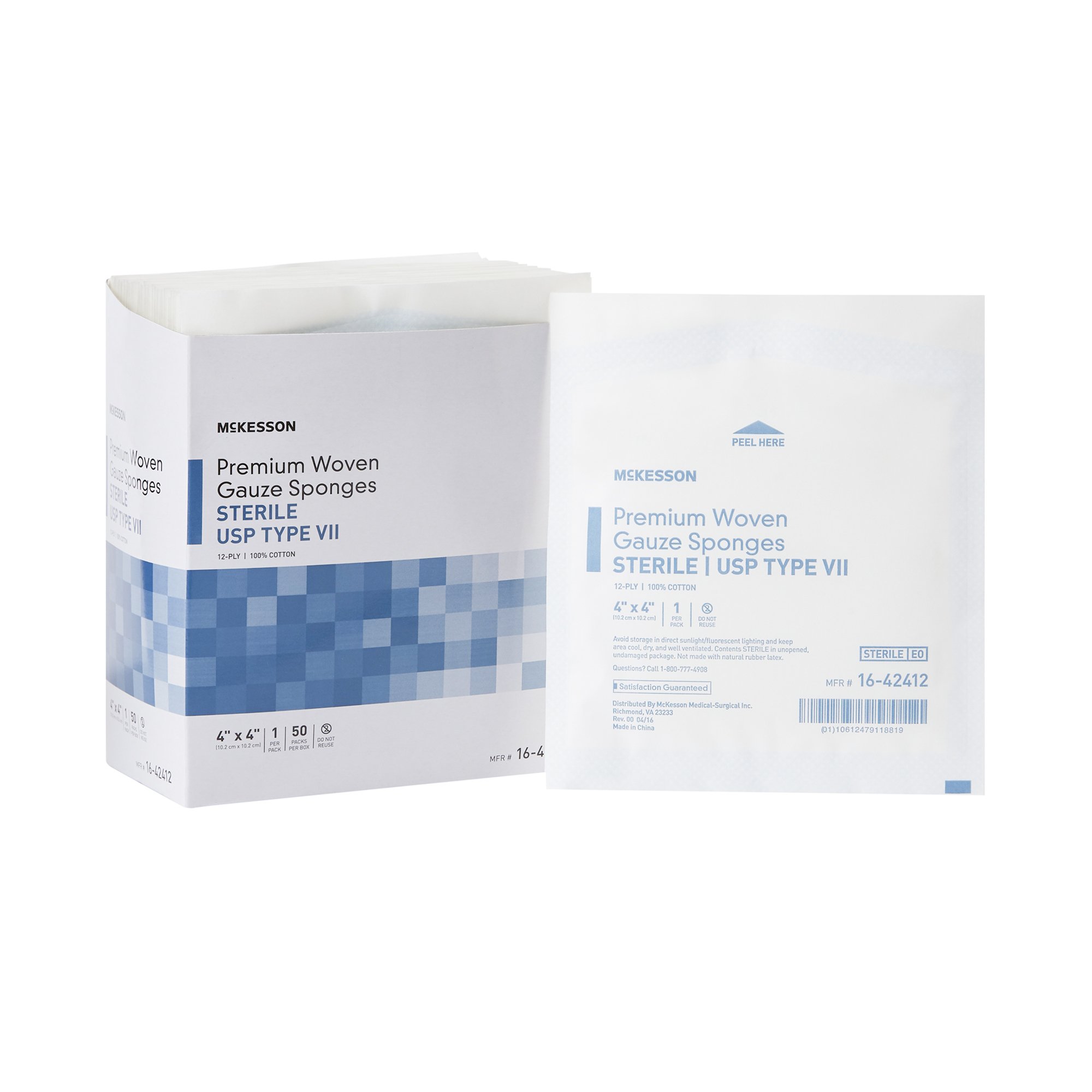 McKesson Sterile USP Type VII Gauze Sponge, 4 x 4 Inch, 12-Ply MK 446049