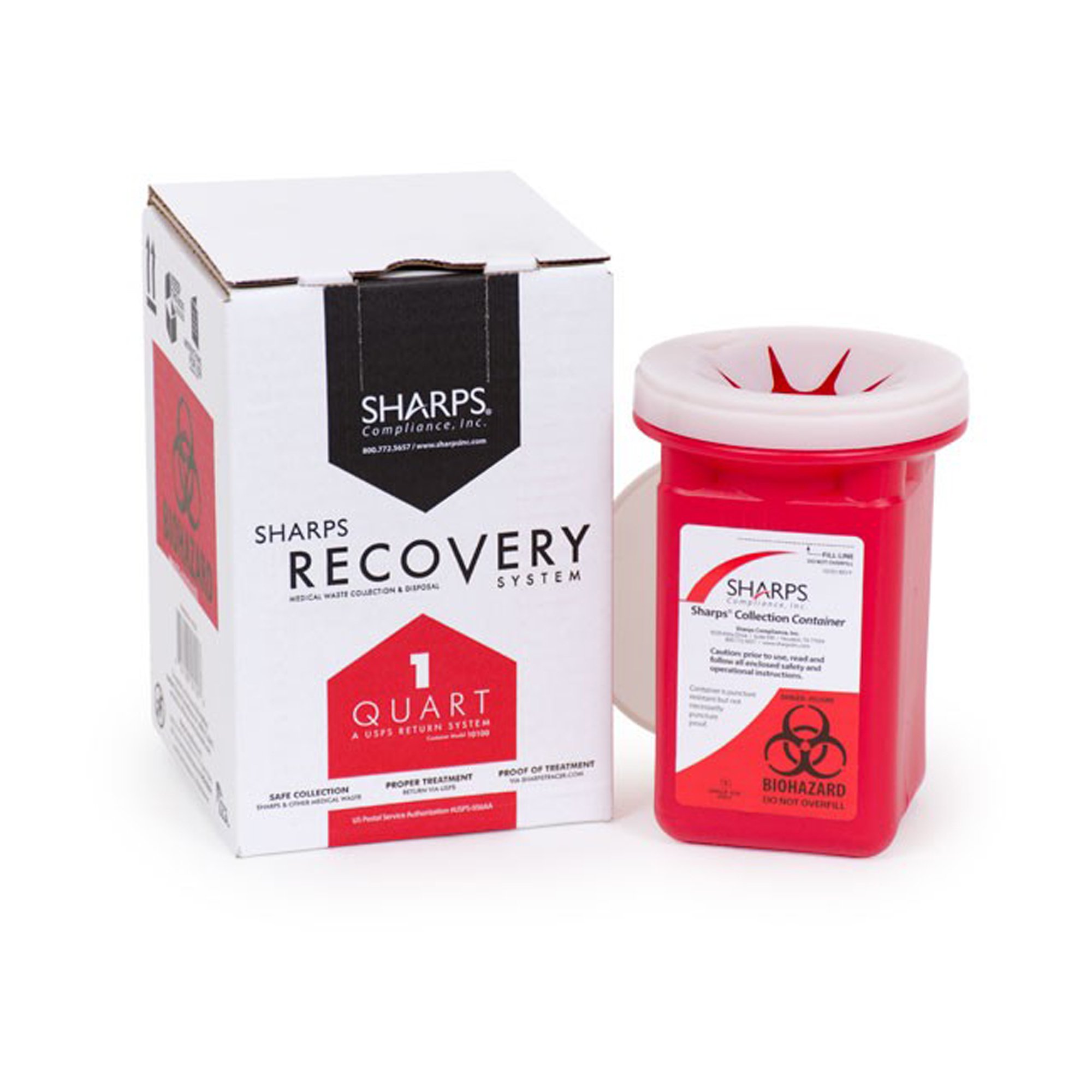 Sharps Recovery System Mailback Sharps Collector, 1 Quart, 4 x 4 x 7 Inch MK 639110