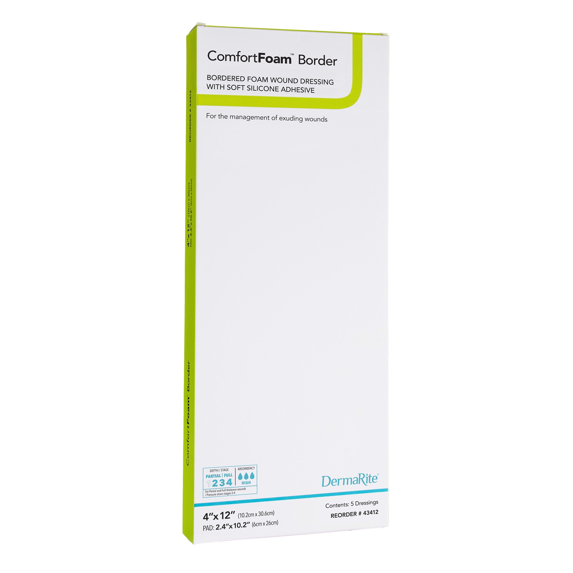 ComfortFoam Bordered Foam Wound Dressing w/ Soft Silicone Adhesive, 4 x 12 Inch MK 946495
