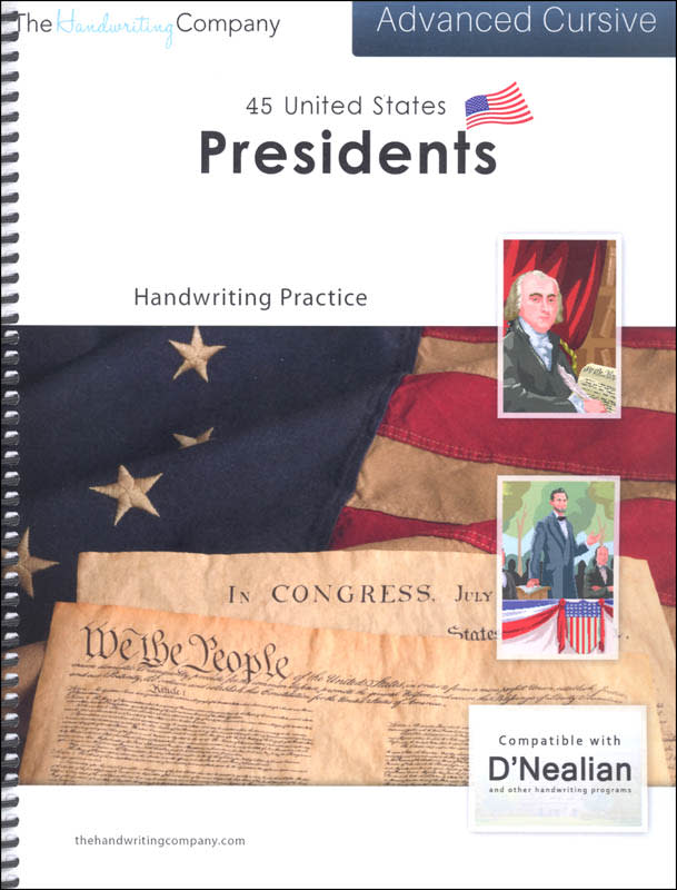 45 United States Presidents Character Writing Worksheets D'Nealian Advanced Cursive
