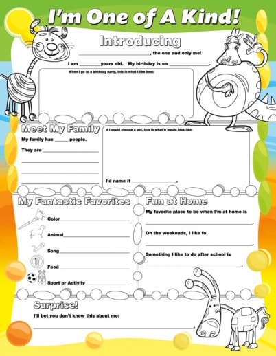 I'm One of a Kind! Fill Me In Activity Poster