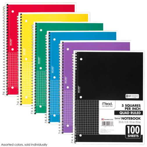 Mead Spiral Quad Ruled Notebook (assorted colors)