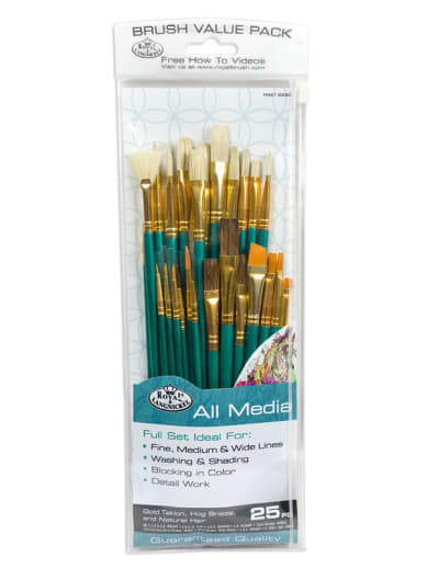 Royal & Langnickel Synthetic & Natural Hair Long Handle Paint Brush Set (25 piece)