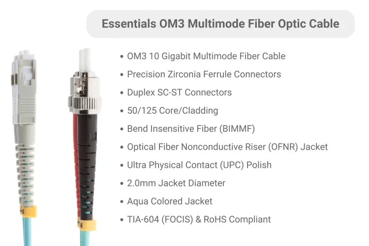 15M SC-ST OM3 10 Gig 50/125 Multimode Duplex UPC Fiber Patch Cable