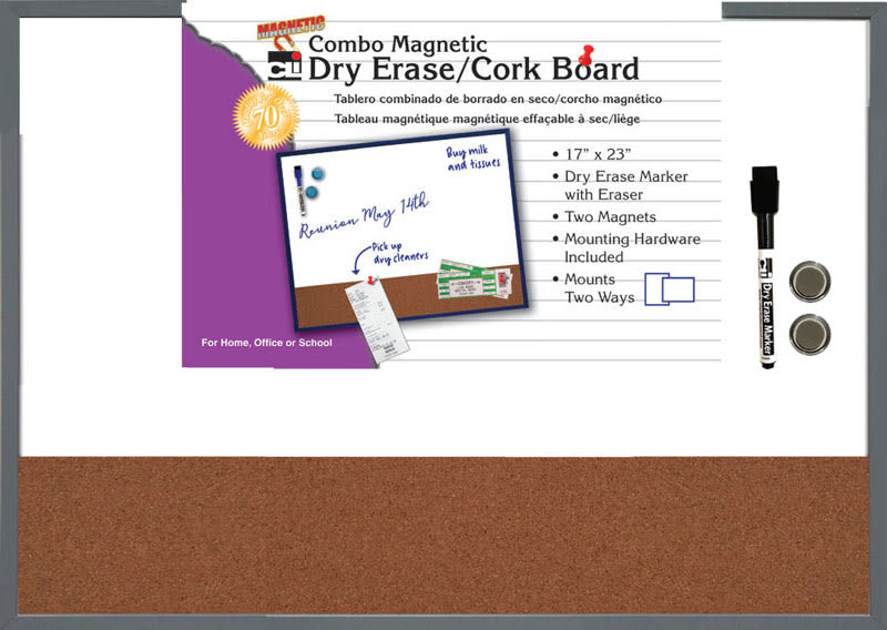 Magnetic Combo Dry Erase/Cork Board 17"x23" - Gray