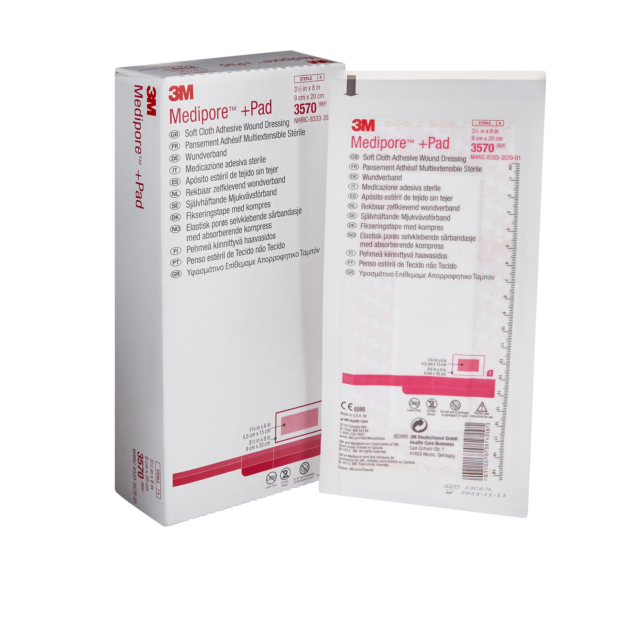 3M Medipore + Pad Soft Cloth Adhesive Dressing, 3 x 8 Inch MK 324095