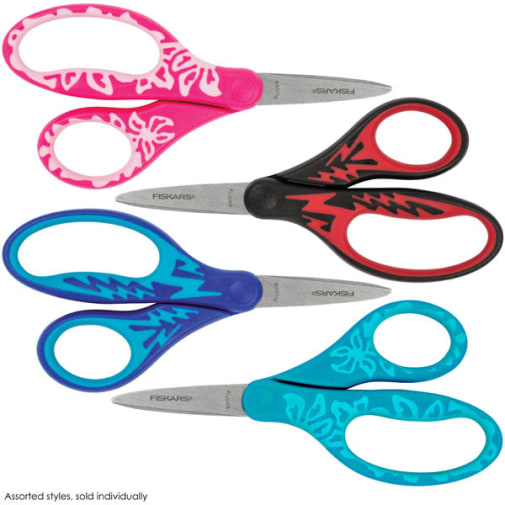 Fiskars for Kids Left-Handed Softgrip Pointed-Tip Scissors (Assorted)