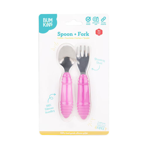 Silicone Spoon + Fork - Fuchsia