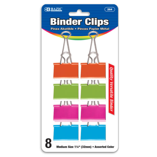 Binder Clips (1 1/4") 8/Pack - Medium, Assorted Pastel Colors