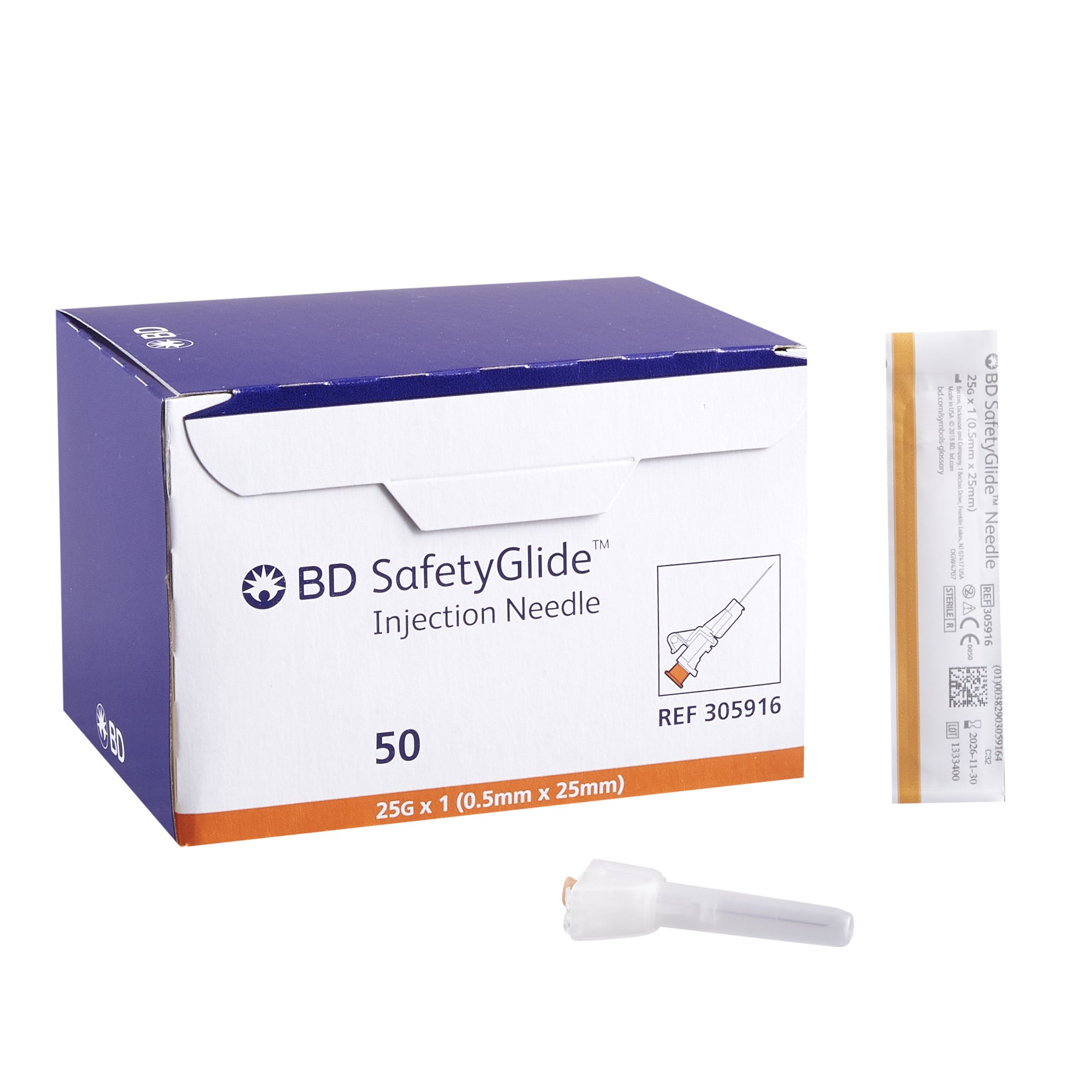 SafetyGlide Safety Hypodermic Needle, 25 Gauge, 1 Inch Length MK 408164