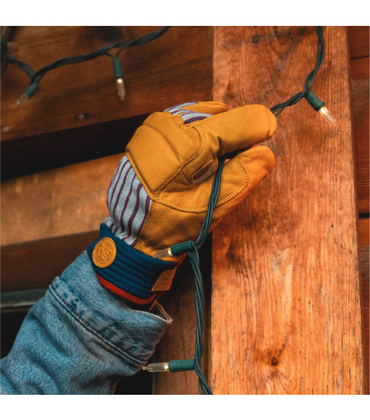 50th Anniversary HydroFlector&trade; Lined Water-Resistant Premium Grain Buffalo Palm Ski Glove with Pull-Strap, Striped, large