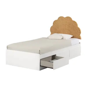 Mates Bed and Rattan Wall-Mounted Shell Headboard Set