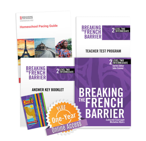 Breaking the French Barrier Level 2 (Intermediate) Homeschool Package + Digital Audio & Enhancements Online Access Code - 1 Year Subscription