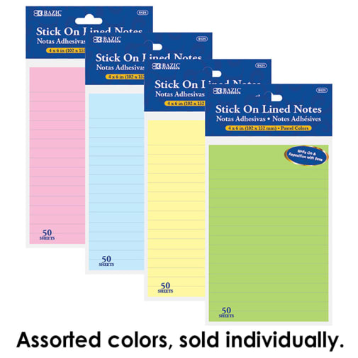 Stick On Notes (4" x 6") Lined, 50-Count