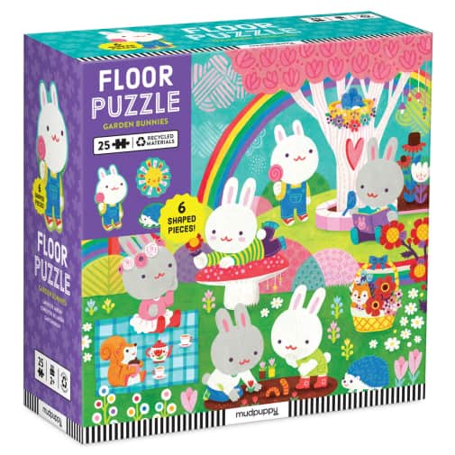 Mudpuppy Garden Bunnies 25 Piece Floor Puzzle with Shaped Pieces
