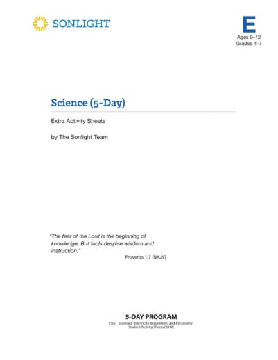 Sonlight Science Level E 5-Day Extra Activity Sheets (2018)