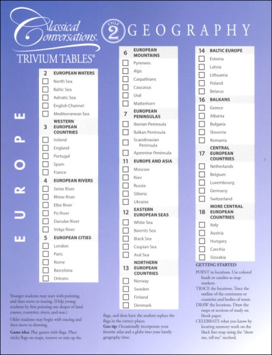 Trivium Tables: Cycle 2 Geography Reference Tool