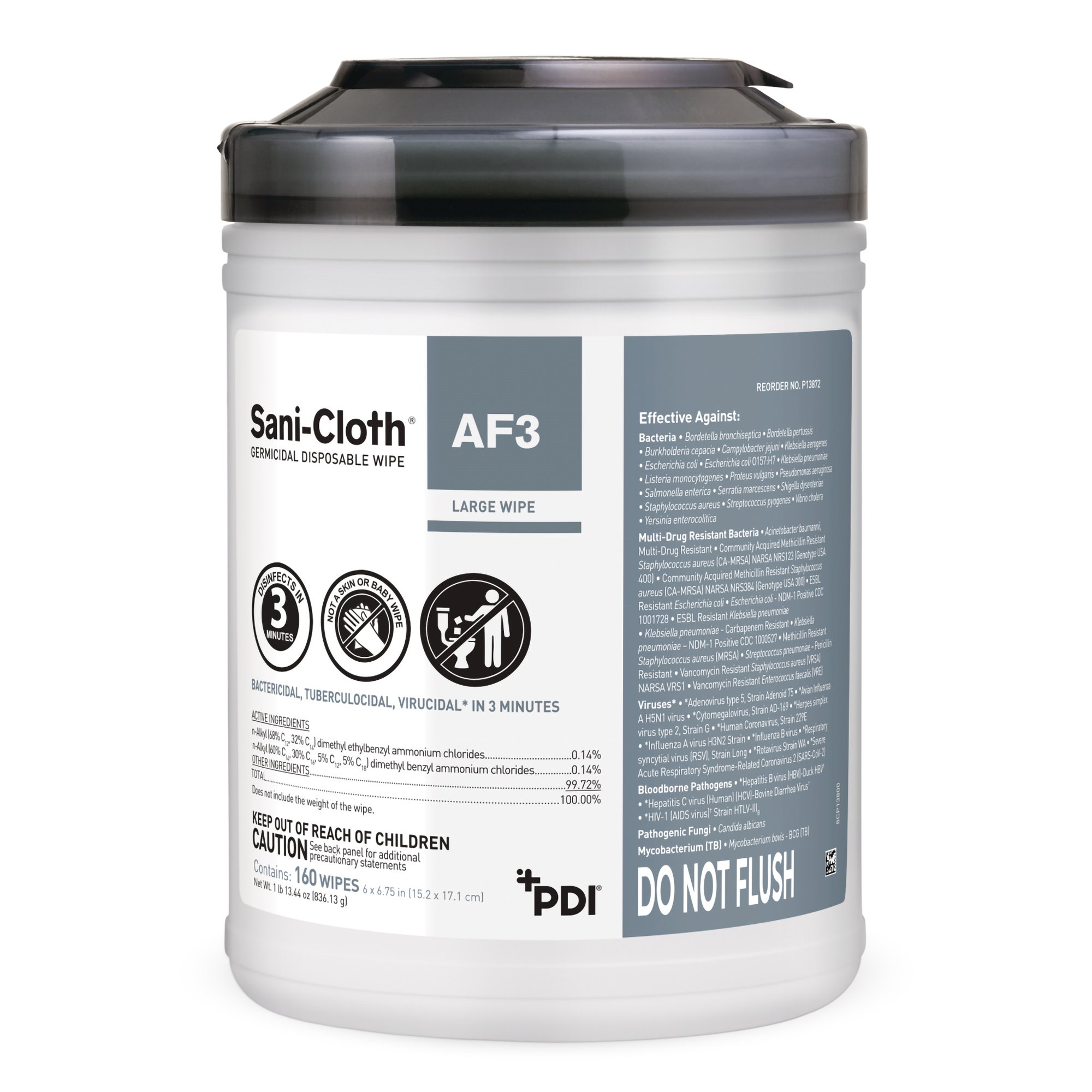 Sani-Cloth AF3 Germicidal Large Disinfectant Wipes, Canister, 160 ct. MK 804411