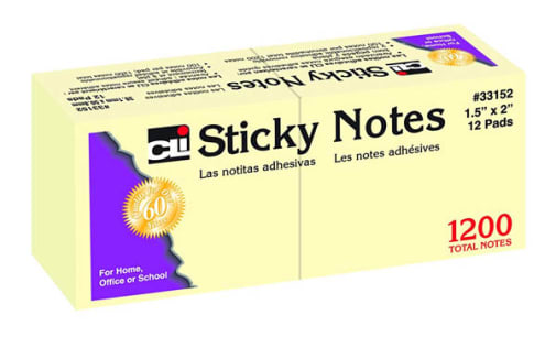 Yellow Stick On Notes (1.5" x 2") 12-Pack
