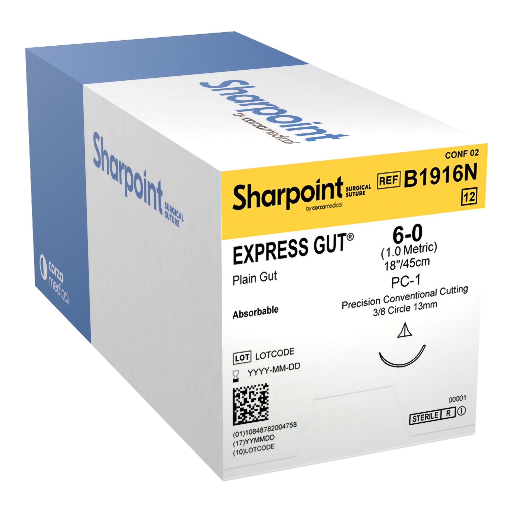 Absorbable Suture with Needle Surgical Specialties Plain Gut PC-1 3/8 Circle Precision Conventional Cutting Needle Size 6-0 Monofilament MK 1153398