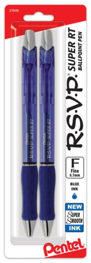 Pentel R.S.V.P. Super RT Ballpoint Pen - Blue Ink (2 pack)