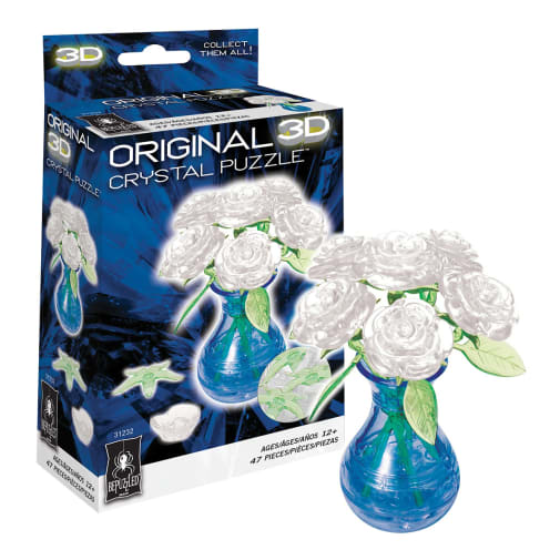 花クリスタル　3箱セット 3D Crystal Puzzle - Roses in Vase (blue)