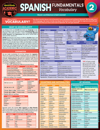 Spanish Fundamentals 2 - Vocabulary Quick Study