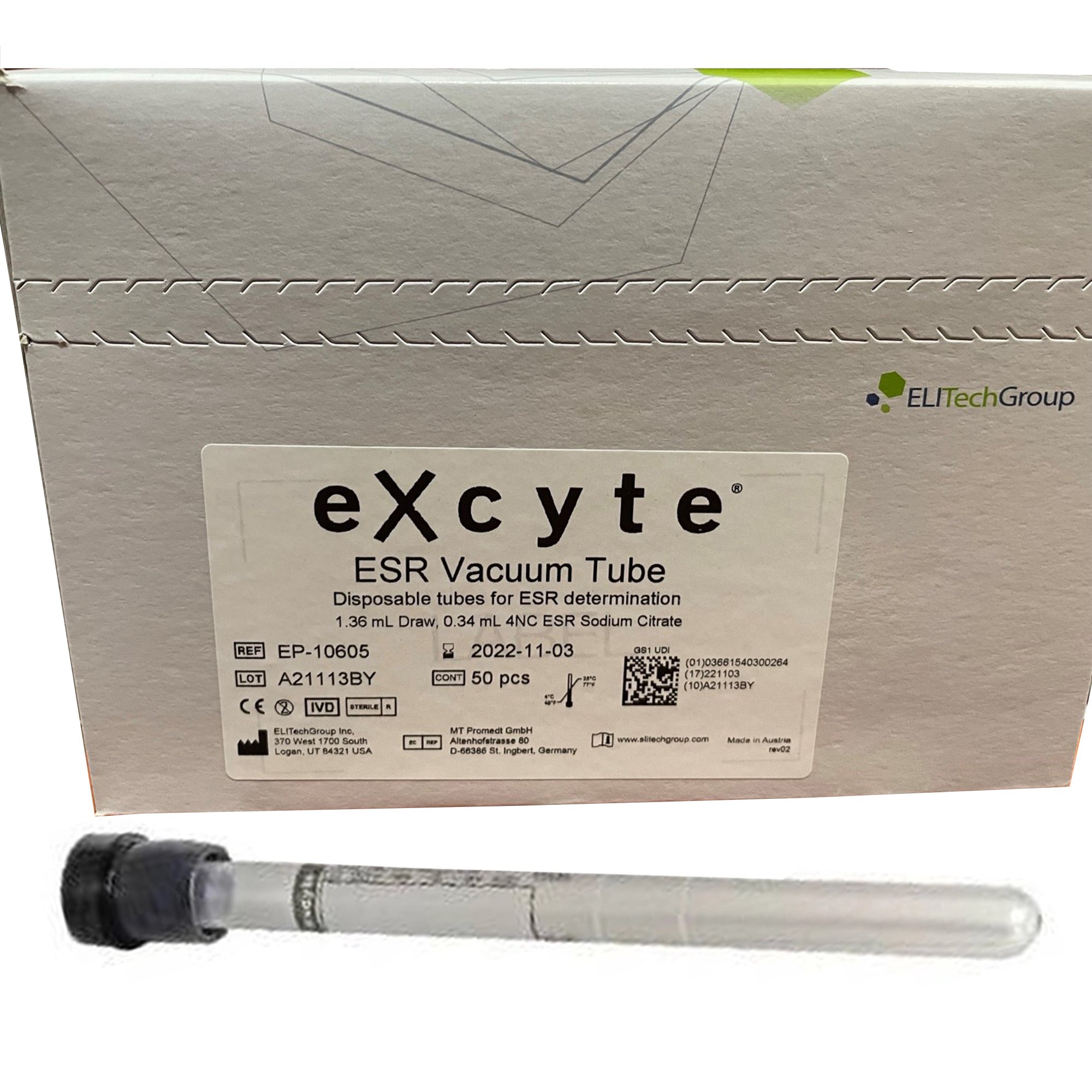 Excyte Vacuum Tube Venous Blood Collection Tube, 1.36 mL, 120 mm Length MK 723775