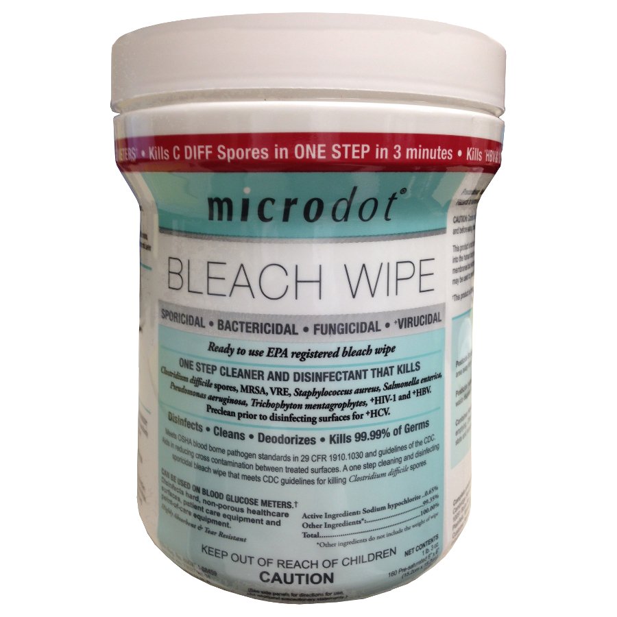 Microdot Bleach Surface Disinfectant Wipes, Canister, 160 ct. MK 807445