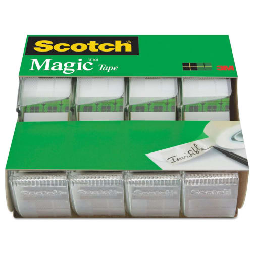 Scotch Magic Tape in Dispenser 1" Core, 0.75" x 25' clear, 4 pack