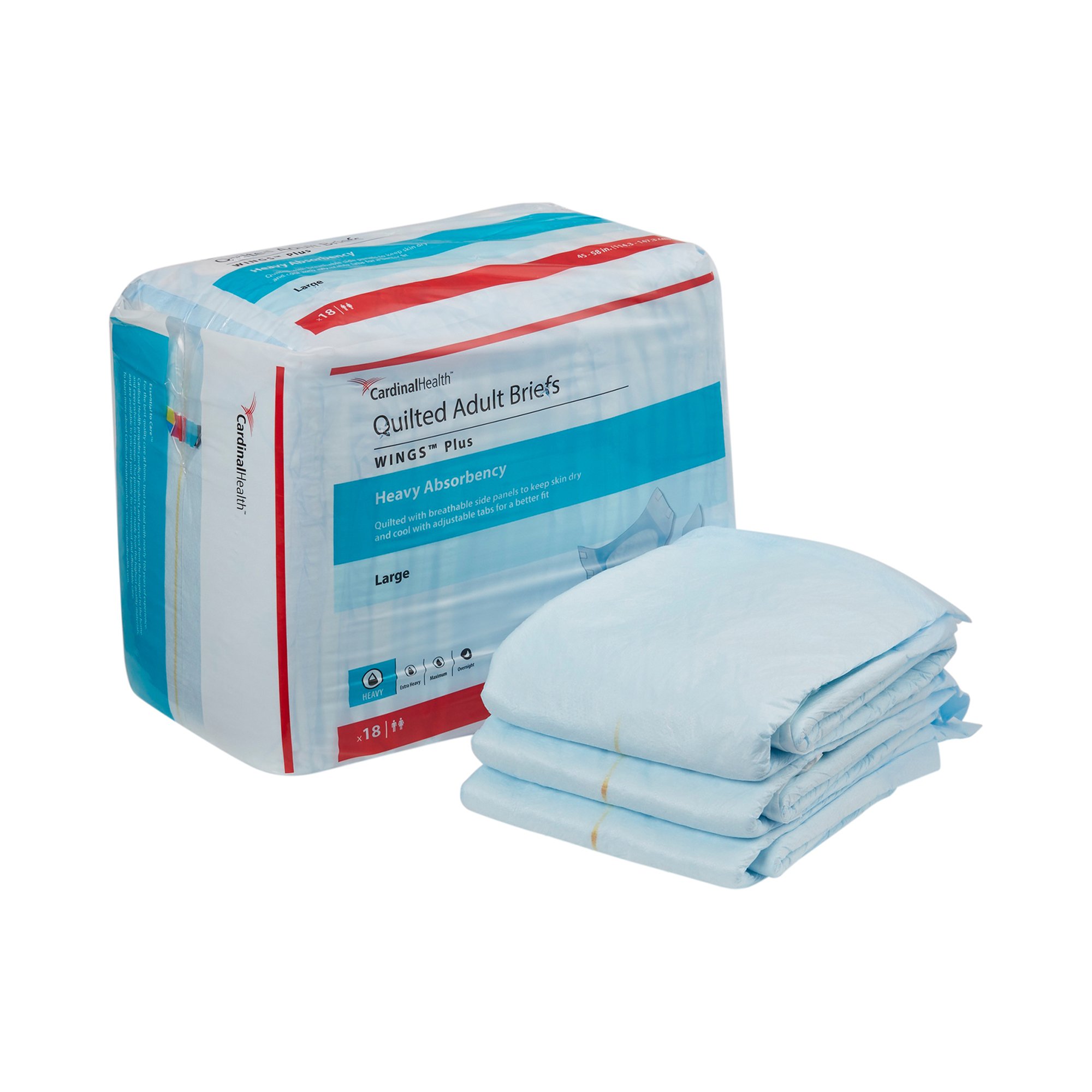 Wings Plus Quilted Heavy Absorbency Incontinence Brief, Large MK 864858