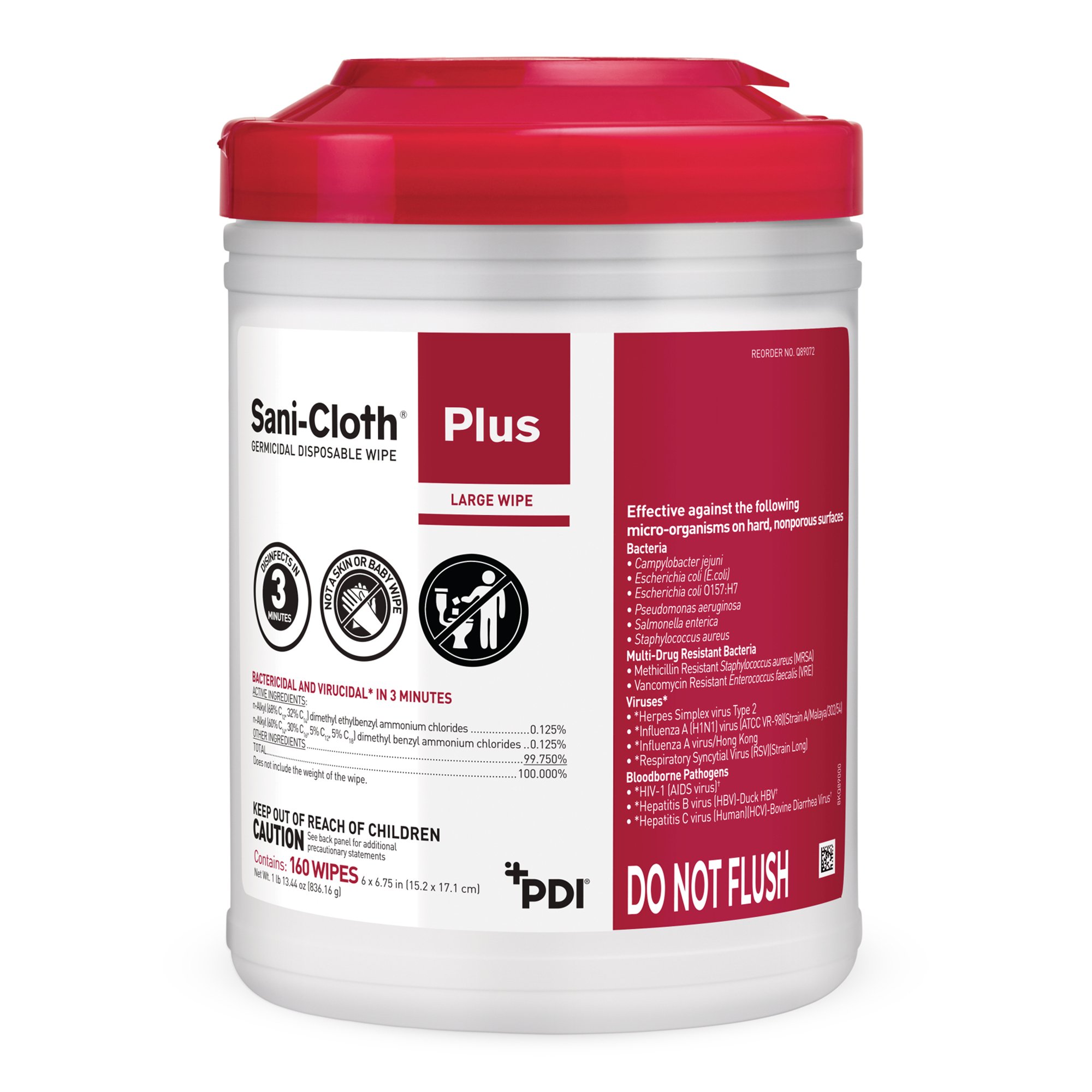 Sani-Cloth Plus Germicidal Wipe Disinfectant Cleaner, Canister, 6 x 6 Inch MK 370845