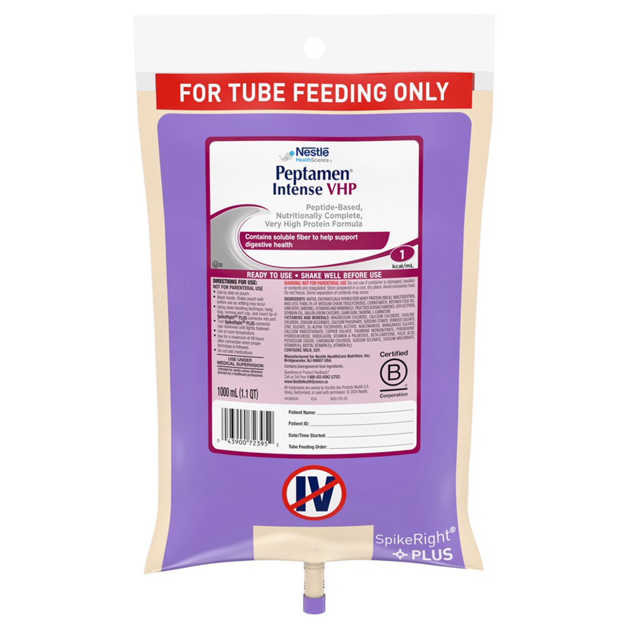Peptamen Intense VHP Tube Feeding Peptide-Based Formula, 33.8 oz. UltraPak Bag MK 1006588