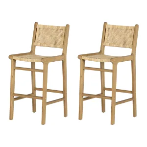 Lot de 2 tabourets de bar en rotin et en teck