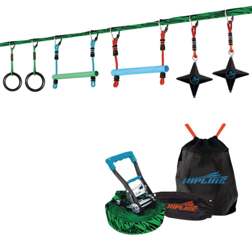 Slackers NinjaLine 36 ft Intro Kit with 7 Hanging Outdoor Obstacles | Bolder Play