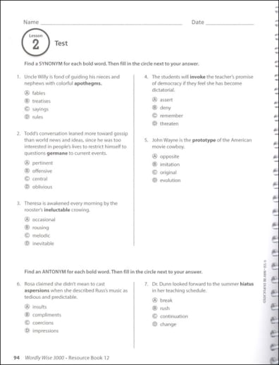 Wordly Wise 3000 Book 12 Teacher Resource Book, 4th Edition