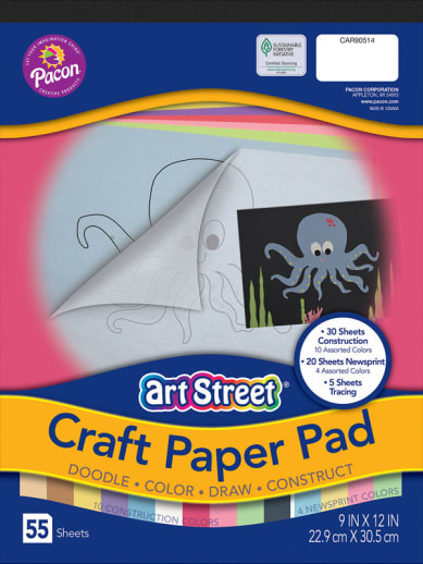 Craft Paper Pad, Assorted Colors (9"x12")
