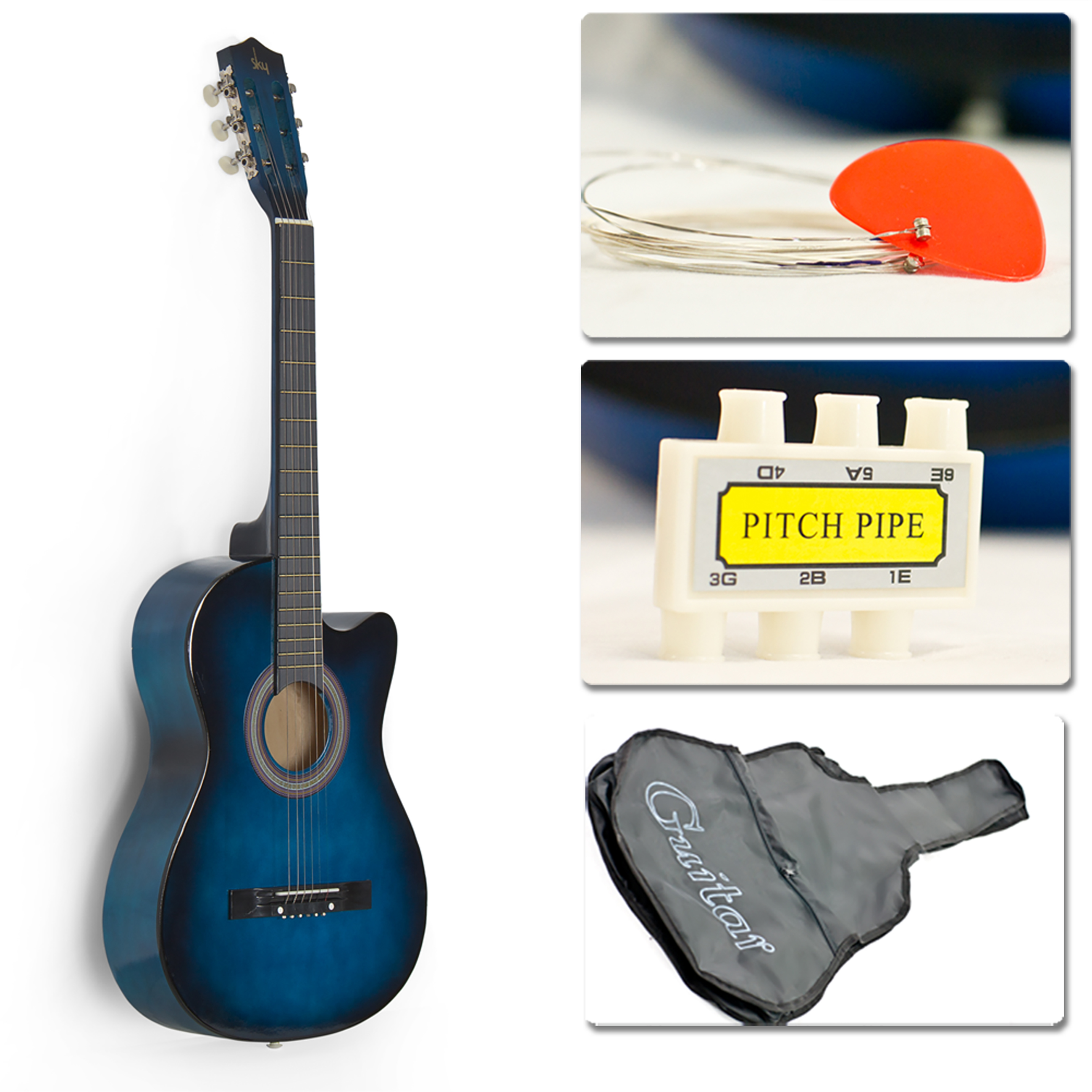38in Beginners Acoustic Guitar Set - Blue