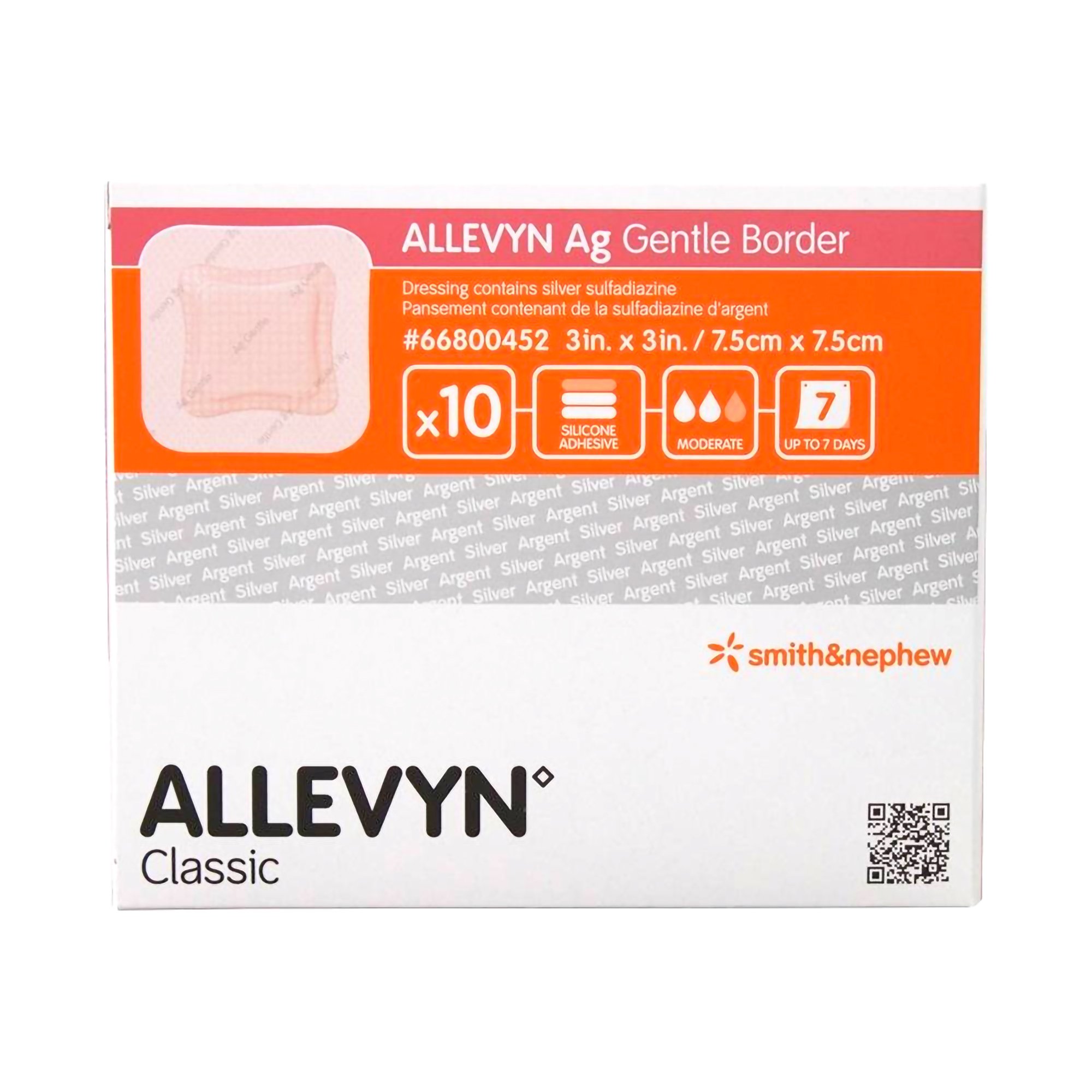 Allevyn Ag Gentle Border Sterile Foam Dressing with Silver, 3 x 3 Inch MK 701492